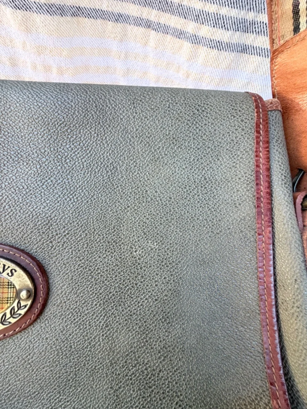 Vintage Burberrys Coated Canvas Messenger Crossbody Bag- OliveGrey